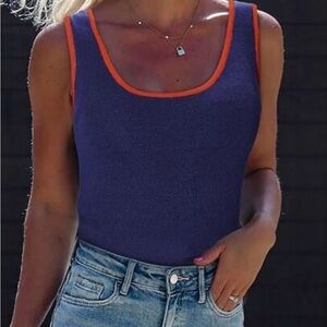 Dokotoo Tops Casual Sleeveless Scoop Neck Ribbed Knit Color Block Fitted navy